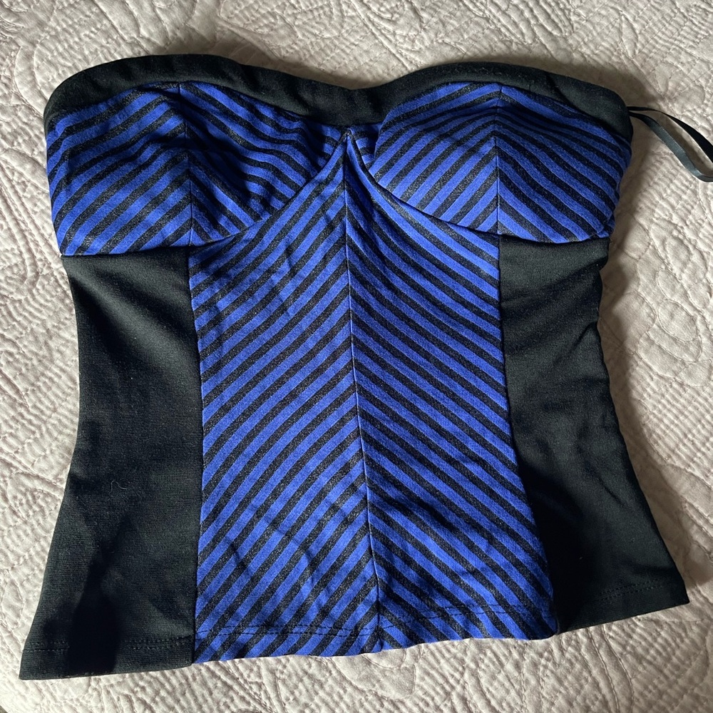 2B Bebe Black and Blue Strapless Bustier Top